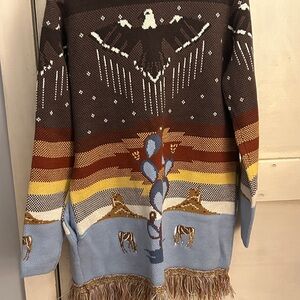 Idyllwind Aztec Navajo Native American Western Brown Blue Cardigan with Belt